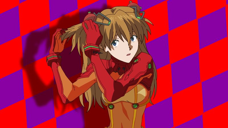 Anime Girl in Red Suit — Dramatic, Red and Purple Background