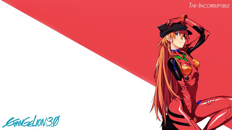 Anime Girl in Red Suit — Dramatic, Red and White Background