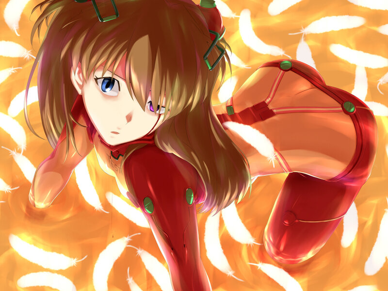 Anime Girl in Red Suit — Dramatic, Red Suit, Feathers
