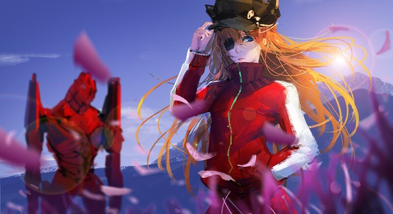 Anime Girl in Red Suit — Dramatic, Sunset, Digital Art, Mech