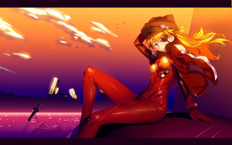 Anime Girl in Red Suit — Dramatic, Sunset, Digital Art