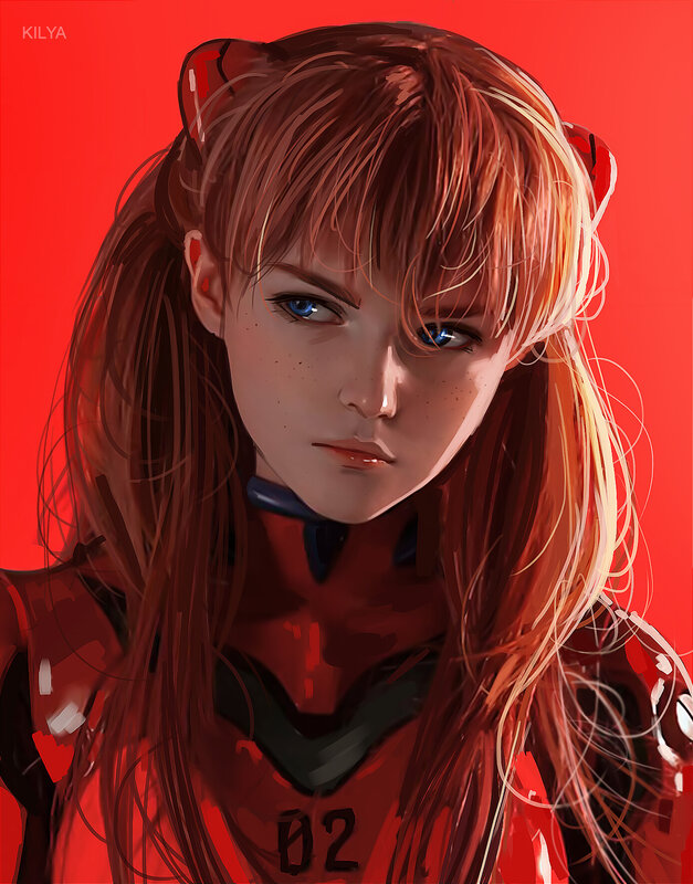Anime Girl in Red Suit — Serious, Digital Art, Red Suit