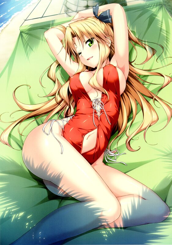 Anime girl in red swimsuit