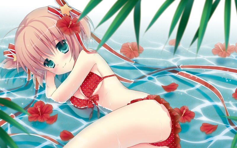 Anime girl in red swimsuit