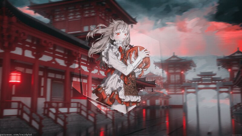 Anime Girl in Red Temple