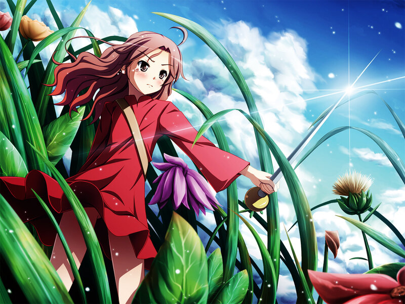 Anime girl in red with sword
