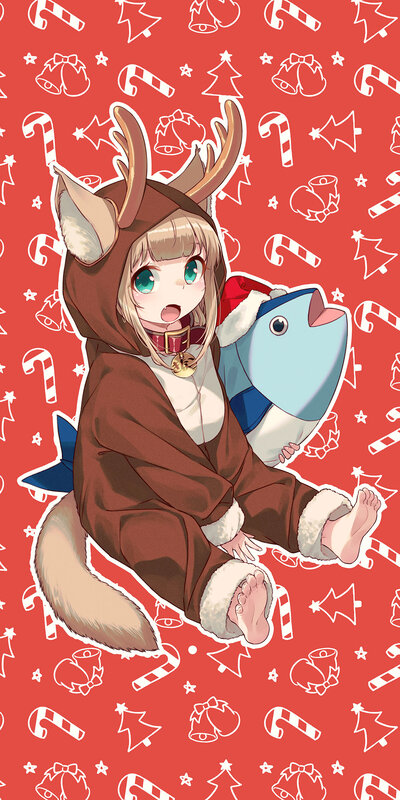 Anime Girl in Reindeer Costume — Red, Festive