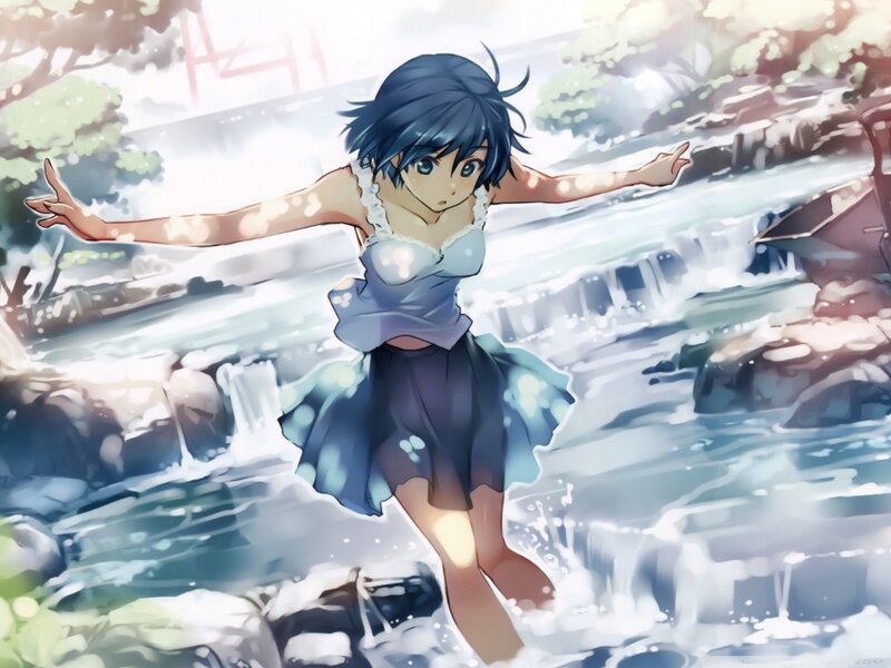 Anime Girl in River — Blue