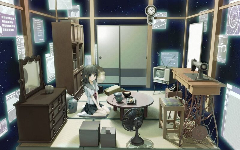 Anime Girl in Room — Blue, Calm