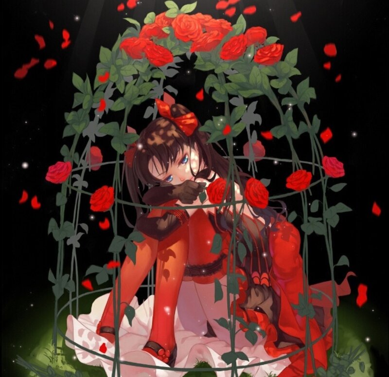 Anime Girl in Rose Arch