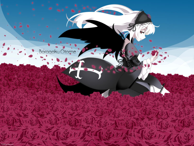 Anime girl in rose field