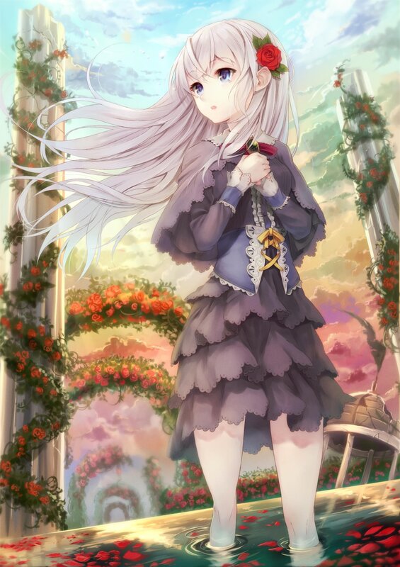 Anime girl in rose garden
