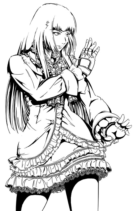 anime girl in ruffled dress