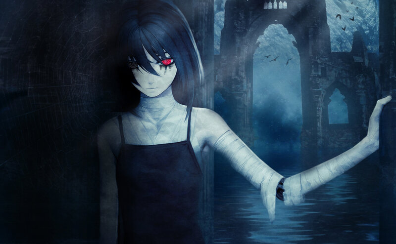 Anime girl in ruined cathedral