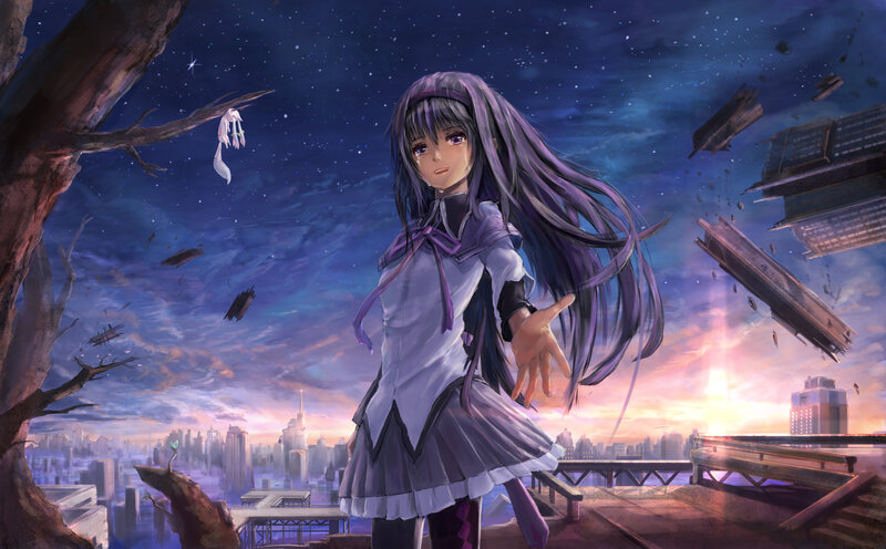 Anime Girl in Ruined City — Purple