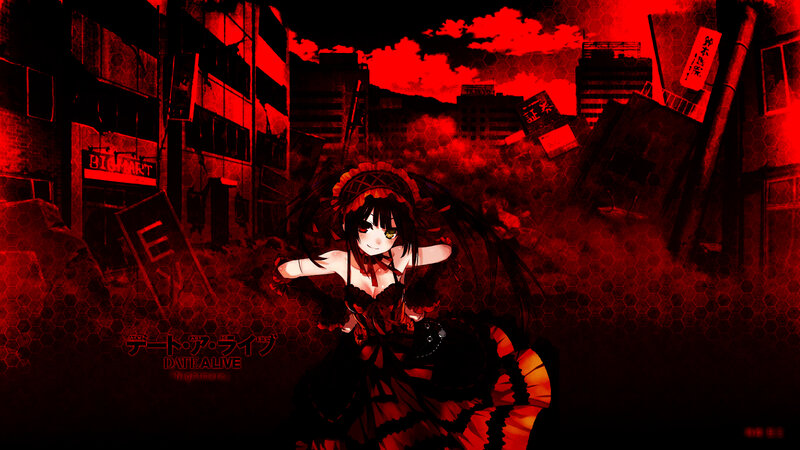 Anime Girl in Ruined City — Red, Dramatic