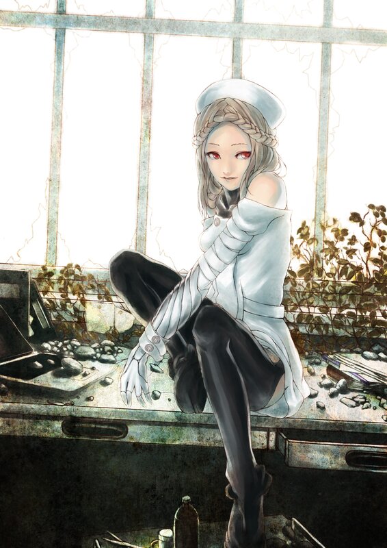 anime girl in ruined room