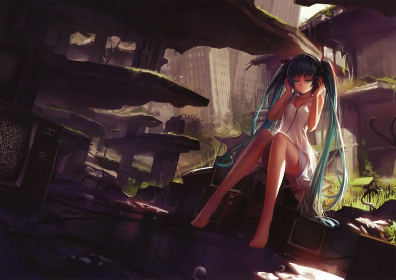 Anime girl in ruins
