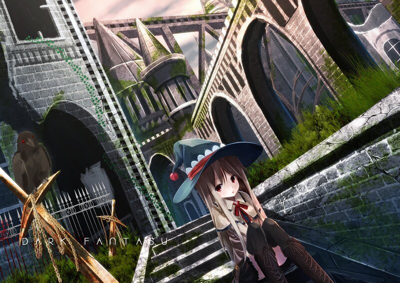 Anime Girl in Ruins — Gray, Dramatic, Afternoon