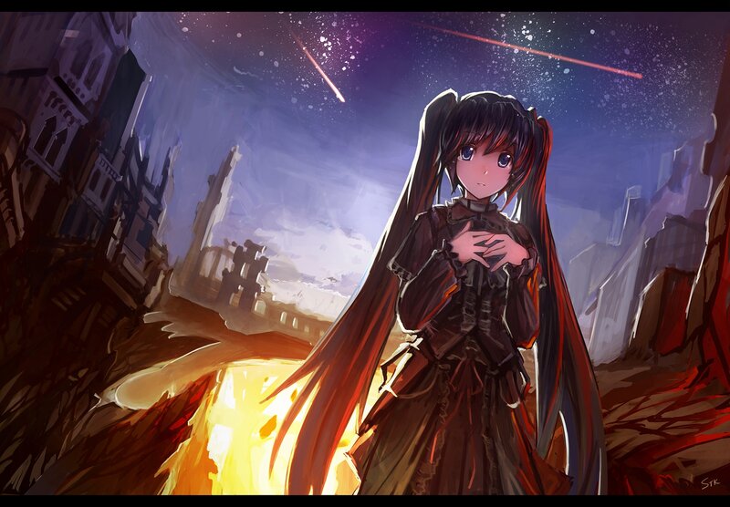 Anime Girl in Ruins — Purple, Dramatic, Night