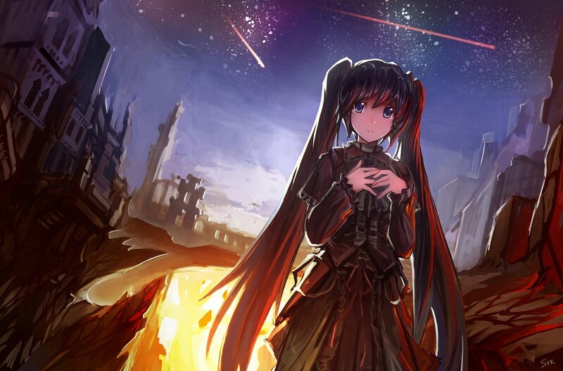 Anime Girl in Ruins — Purple, Dramatic