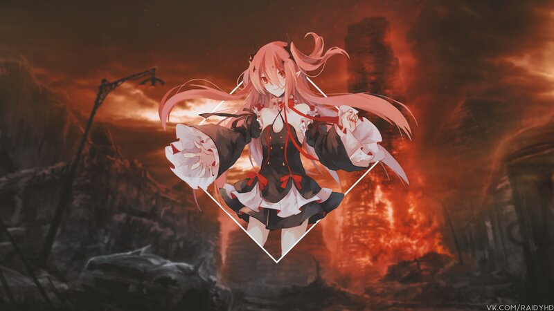 Anime Girl in Ruins — Red, Dramatic, Sunset