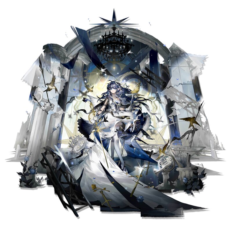Anime Girl in Ruins — White, Dramatic, Digital Art, Chandelier