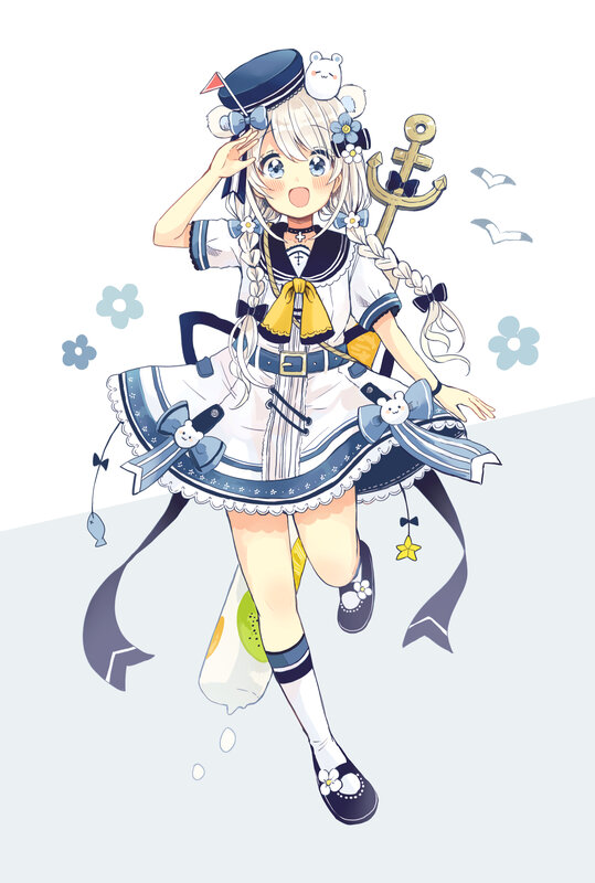 Anime Girl in Sailor Outfit — White, Cheerful, Hat
