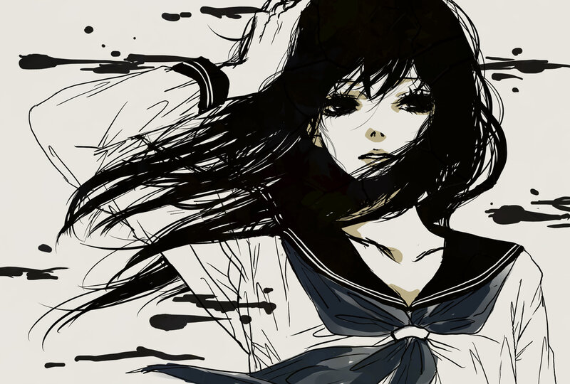 Anime Girl in Sailor Uniform — Black