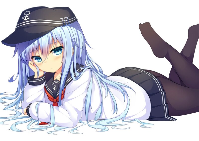 Anime Girl in Sailor Uniform — Blue, Calm, Hat