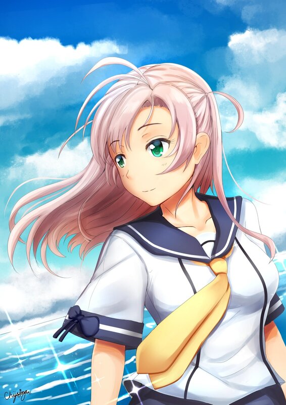 Anime Girl in Sailor Uniform — Blue, Serene, Afternoon, Digital Art