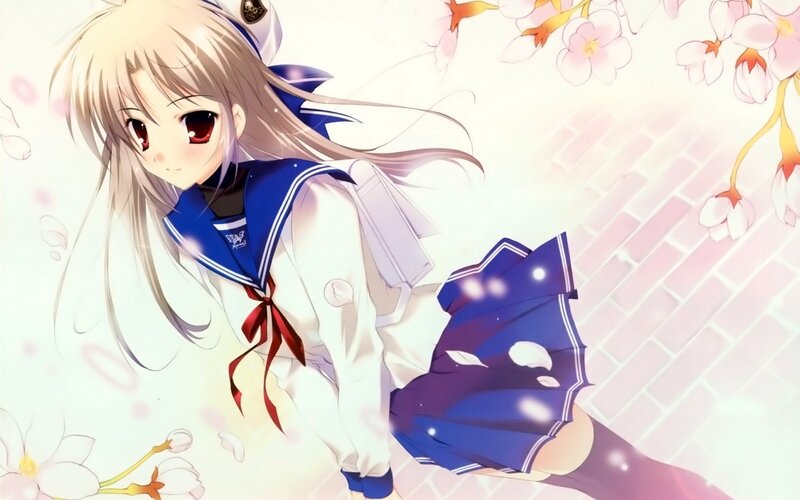 Anime Girl in Sailor Uniform — Blue, Serene, Spring