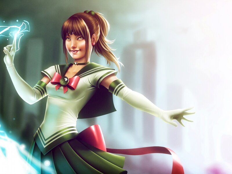 Anime Girl in Sailor Uniform — Green