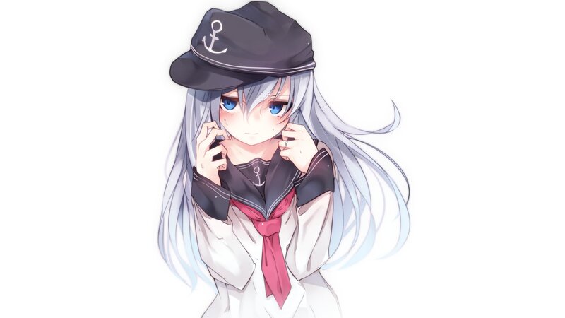 Anime Girl in Sailor Uniform — White, Calm, Hat