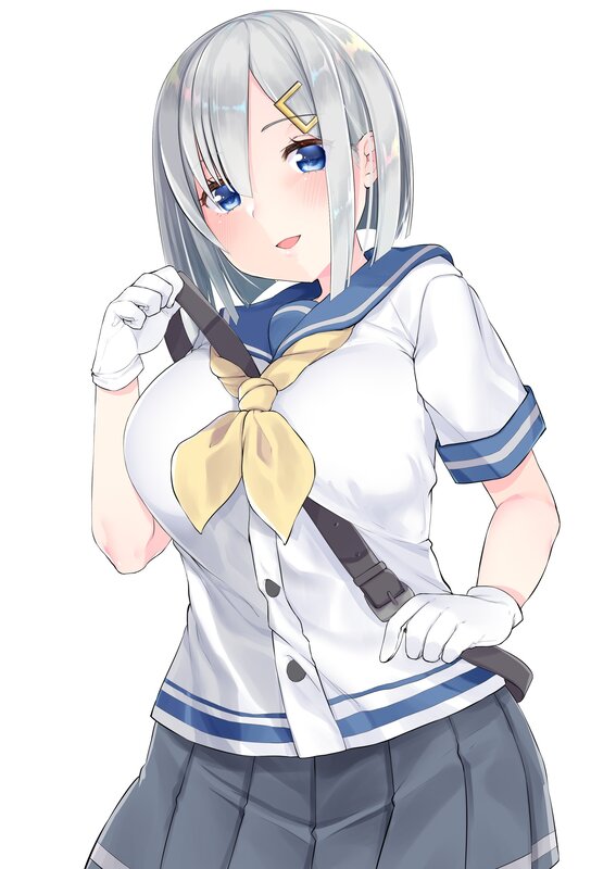 Anime Girl in Sailor Uniform — White, Neutral, Digital Art, Sailor Uniform
