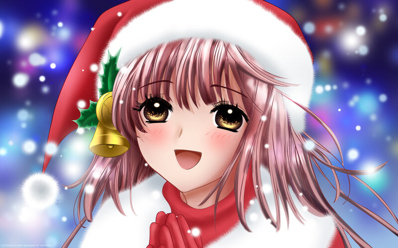 Anime girl in Santa hat