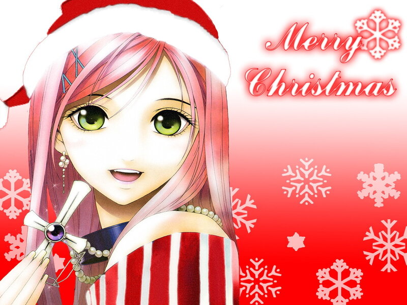 Anime girl in Santa hat