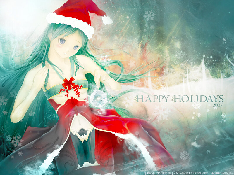 Anime girl in Santa hat