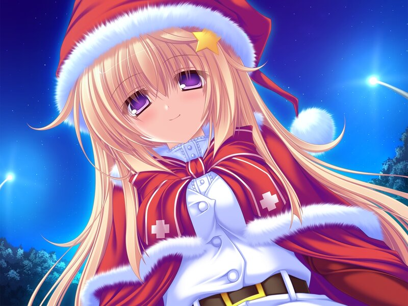 Anime Girl in Santa Hat — Blue