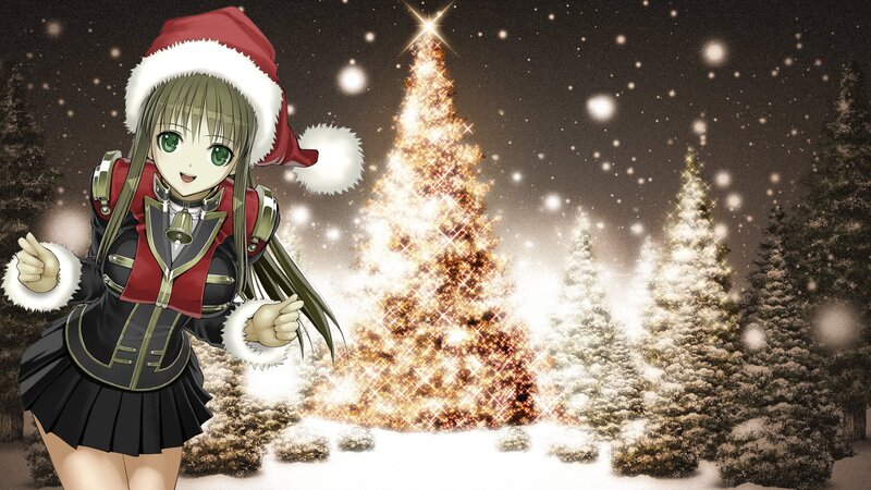 Anime Girl in Santa Hat — Green