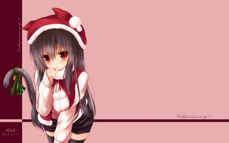 Anime Girl in Santa Hat — Pink, Festive, Winter