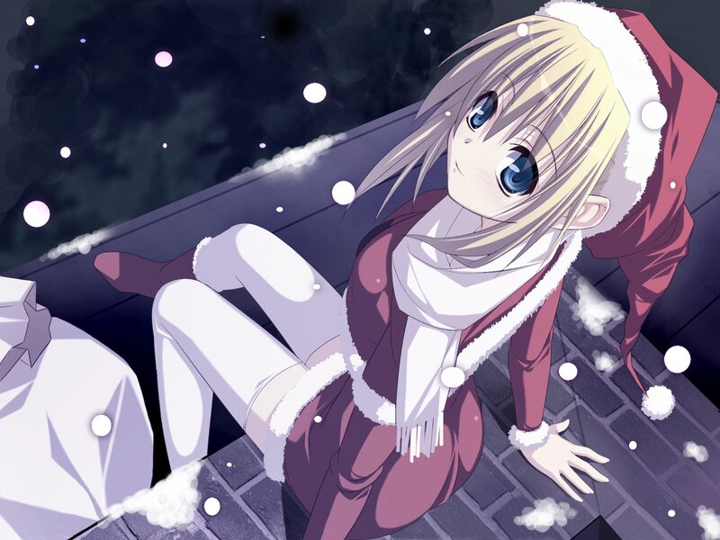 Anime Girl in Santa Hat — White, Calm