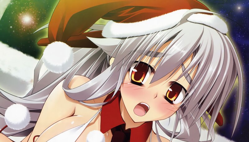 Anime Girl in Santa Hat — White