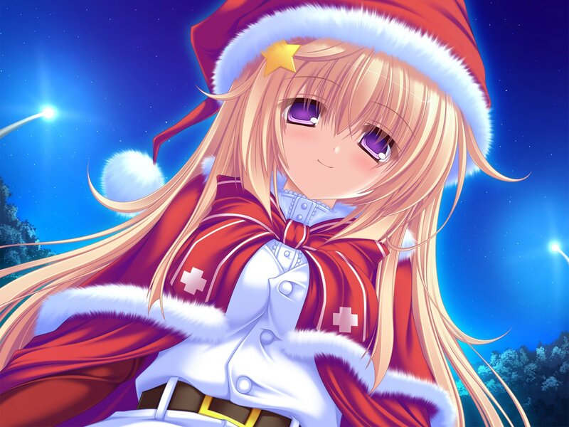 Anime Girl in Santa Outfit — Blue, Festive, Night