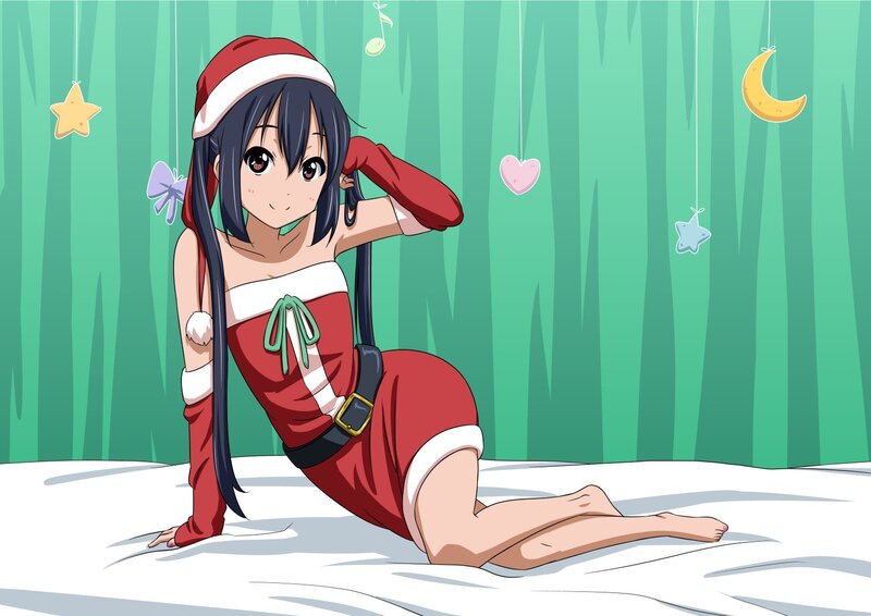 Anime Girl in Santa Outfit — Green, Festive