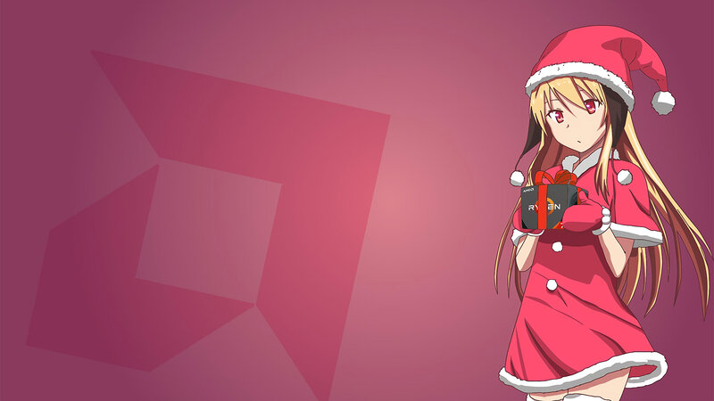 Anime Girl in Santa Outfit — Pink, Festive, Winter, Santa Hat, Gift Box, Red Dress