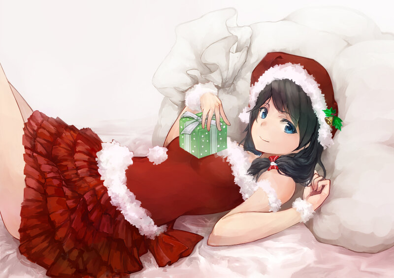 Anime Girl in Santa Outfit — Red, Calm