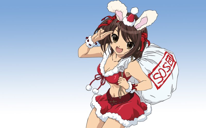 Anime Girl in Santa Outfit — Red, Cheerful
