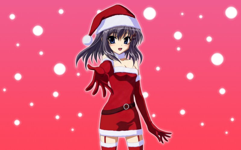 Anime Girl in Santa Outfit — Red, Festive, Winter, Santa Hat, Gloves
