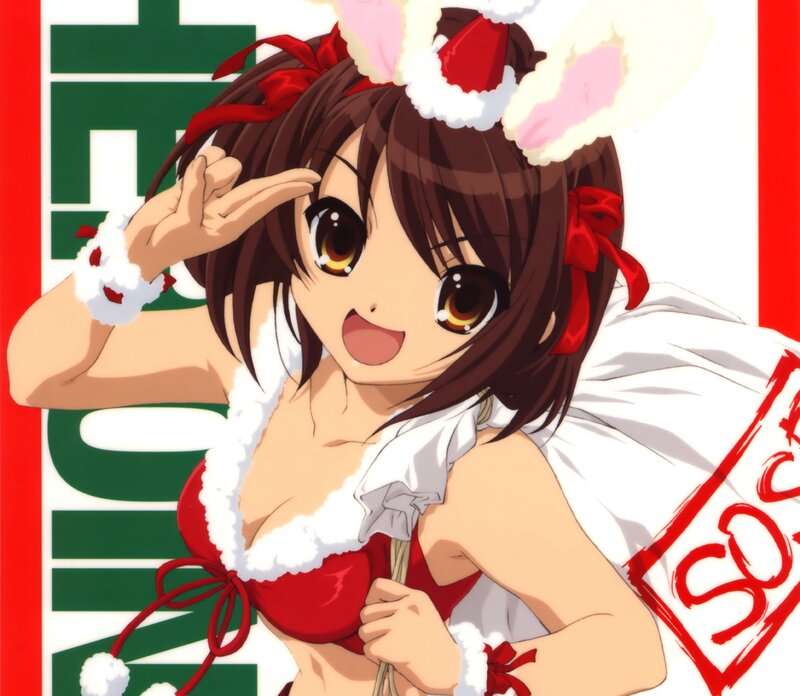 Anime Girl in Santa Outfit — Red, Festive, Winter, Santa Hat, Red Dress